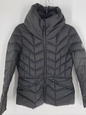 Michael Kors Women’s Black Puffer Jacket with High Collar Size S